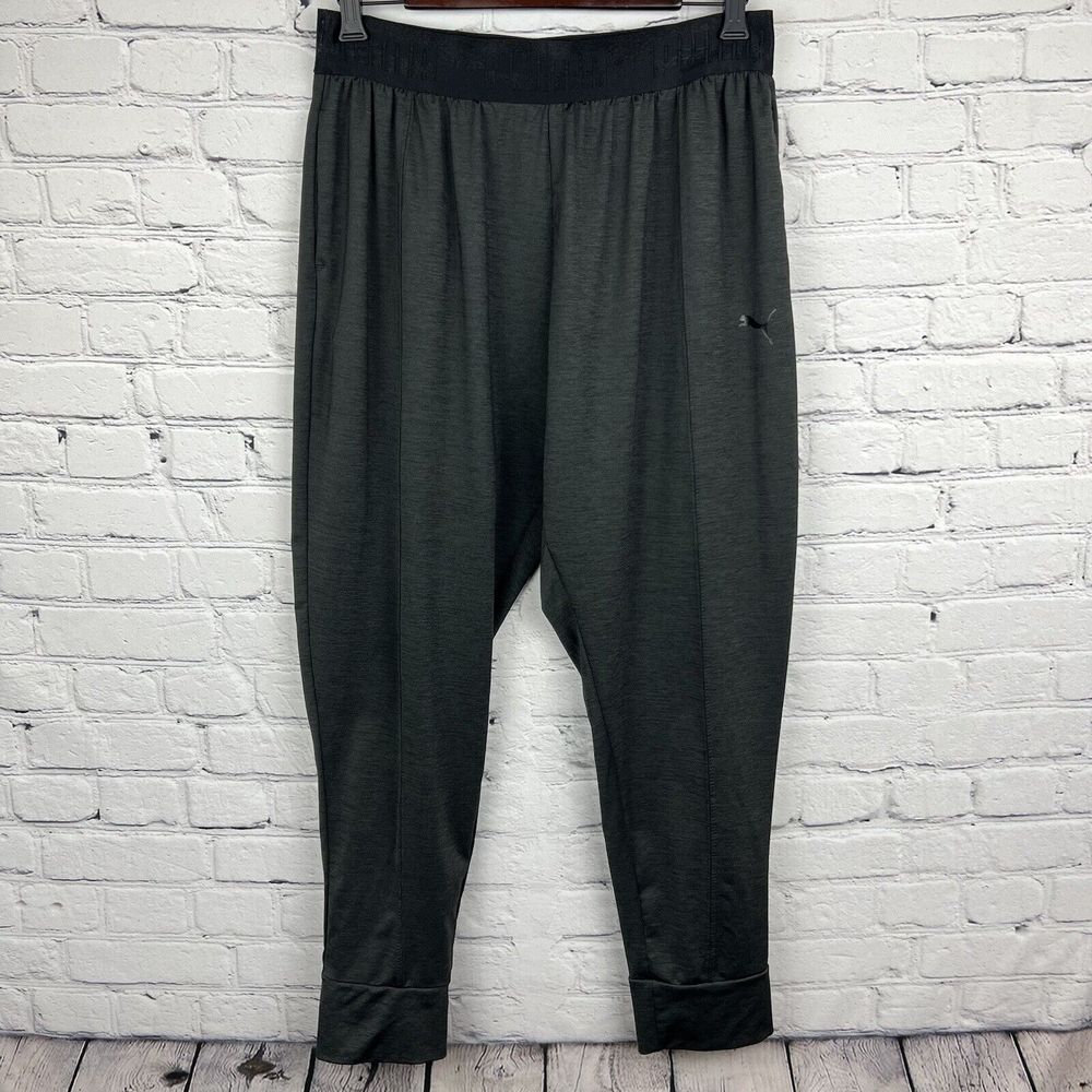 Puma Women's Joggers Charcoal Gray Black Logo Waistband Pockets Stretch Size XL